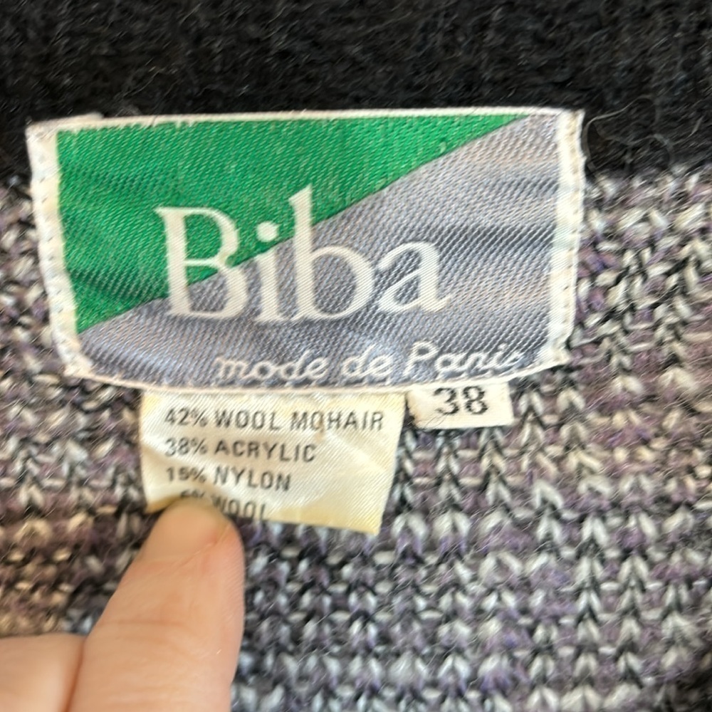 Vintage 80’s Biba Paris wool blend purple print cardigan size EU38 (US8/medium) - Picture 11 of 13